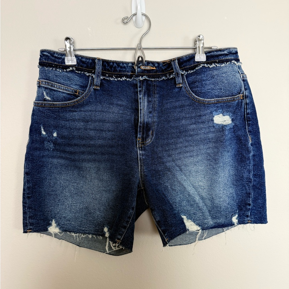 KanCan Dark Blue Distressed Jean Shorts
